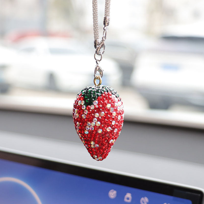 Ai Cheng Cross-Border Cherry Strawberry Car Interior Rhinestone Pendant Car Decoration Supplies Car Supplies Pendant