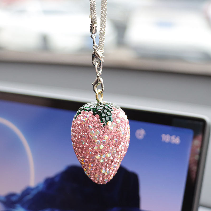 Ai Cheng Cross-Border Cherry Strawberry Car Interior Rhinestone Pendant Car Decoration Supplies Car Supplies Pendant