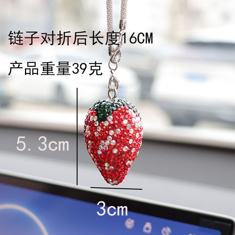 Ai Cheng Cross-Border Cherry Strawberry Car Interior Rhinestone Pendant Car Decoration Supplies Car Supplies Pendant