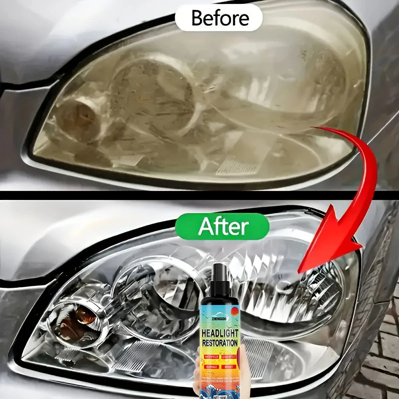 Headlight Restoration Kit - Transparent, Bright Headlight Advanced Repair Solution, Prevents Yellowing and Oxidation, Long-Lasting Protective Coating Spray